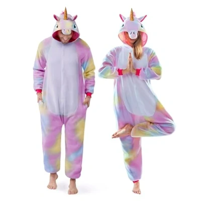 Bild av Spooktacular Creations halloween unisex vuxen jumpsuit plysch enhörning djur kostym (S)