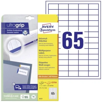 Bild av Avery Zweckform 6121 universella etiketter 38 x 21,2 mm 25 ark vit