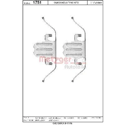 Bild av METZGER 109 1751 Kit d&#039;accessoires, plaquette de frein à disque BMW: X1, 3 Cabriolet, Berline