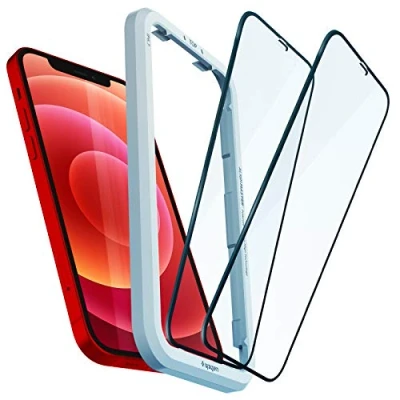 Bild av Spigen AlignMaster Skärmskydd kompatibel med iPhone 12, 12 Pro, 2 Stycken, met sjabloon voor installatie, Full Täckning, kristallklart, Case friendly, 9H härdat Glas