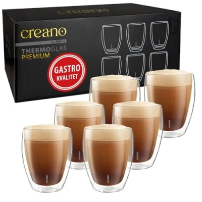 Bild av Creano PREMIUM dubbelväggiga dricksglas 400 ml uppsättning om 6 gastronomikvalitet 100 % diskmaskinssäker nyhet 2024 glas latte cappucinokoppar
