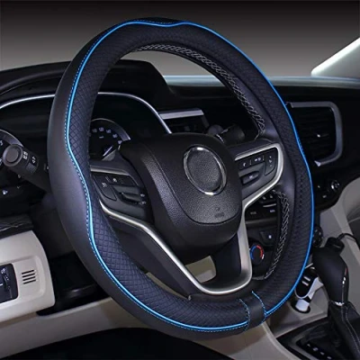 Bild av 2019 ny svart blå mikrofiber läder litet rattskydd för Prius Civic 35,56 cm 36,2