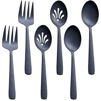 Bild av FULLYWARE Mattsvart serveringsredskapssats, 24 cm serveringssked och serveringsgaffel i rostfritt stål, satinfinish