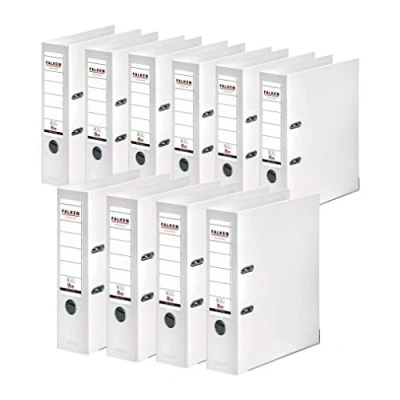 Bild av Original Falken 10 Pack Chromocolor Premium mappar. Made in Germany. Plastfolie utanför och innanför 8 cm bred DIN A4 vit ringpärm mapp brevmapp kontorsmapp plastmapp slitsad