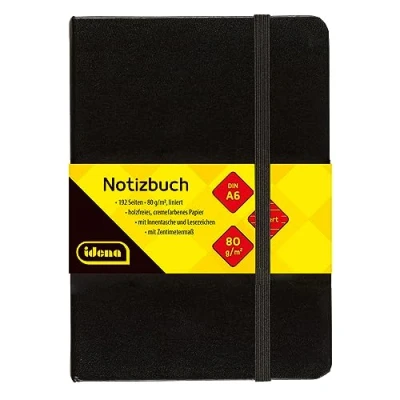 Bild av Idena 209285 Anteckningsbok DIN A6, linjerat, papper krämfärgat 192 sidor, 80 g/m², inbunden i svart, 1 styck
