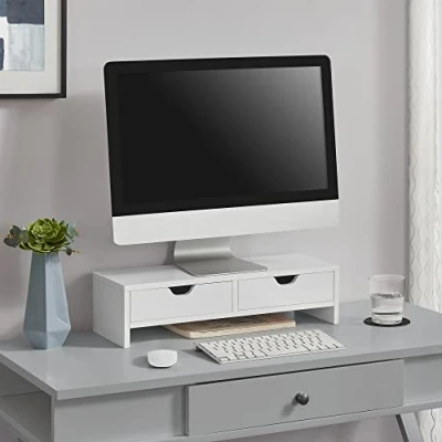 Bild av [en.casa] monitorstativ, kappor med 2 lådor, monitorökning, 50 x 18 13 cm, skärmhöjd för bärbar dator, vit