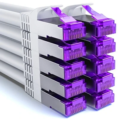 Bild av deleyCON 10x 1m CAT7 Nätverkskabel 10 Gigabit RJ45 Patchkabel Ethernet Kabel (koppar, SFTP PiMF Skärmning) LAN DSL Switch Modem Router Patchpanel CAT6 CAT5 Vit
