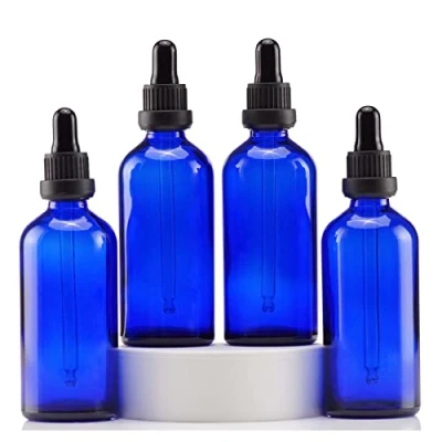 Bild av Yizhao Blå Glas Droppflaska 100ml, med Pipett Droppare, för Eteriska Oljor, Aromaterapi, Kosmetika, Laboratorium, Apotek, Vätskor, Resor 4 Stycken