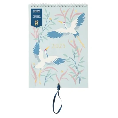 Bild av Busy B 2025 kalender Par Väggkalender Fåglar smal design med dubbla scheman, Månadsfickor och klistermärken A5 Hängande för delad planering, födelsedagar viktiga datum jan till