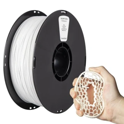 Bild av kexcelled TPU filament 1,75 mm, 1 kg spole (2,2 pund), flexibel mjuk 3D skrivarfilament, 95A, hög seghet, utmärkt elasticitet, mått +/ 0,05 vit