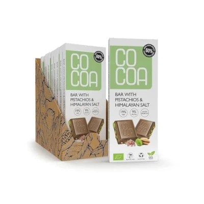 Bild av Vit chokladkaka med pistagenötter och ekologiskt salt 40g x 10 st., lågkolhydratsnack inulinprebiotikum, choklad låg kokossockerhalt, perfekt för en lågkolhydratdiet