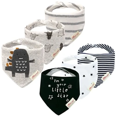 Bild av 6 pack babyhaklappar för pojkar flickor superabsorberande ren bomull bandana haklapp tecknad design gåva set 0 3 år