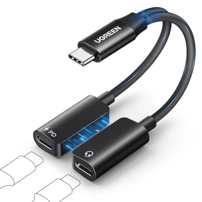 Bild av UGREEN Magnetisk USB C hörlursadapter och laddning, 2 i 1 adapter hörlurar 60W snabbladdning för iPhone 16 Pro Max iPad Pro/Mini 6 Galaxy S25 S24
