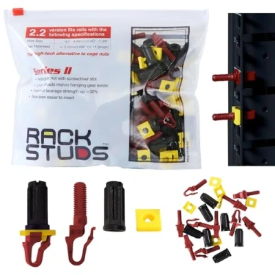 Bild av Rackstuds R100 rackmonteringslösning II hårdvarututtrar och skruvbyte för serverrackskenor, 19 tum fyrkantiga stansade vertikala skenor, utbytesburmuttrar, röd 100 pack 2,22 mm/0,086