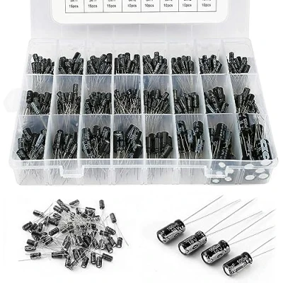 Bild av Vegena Set med 500 elektrolytiska kondensatorer 24 värden, elektrolytisk kondensator, aluminiumsortiment, 0,1uf till 1000uf 10 v 16v 25v 50v kapacitetslåda