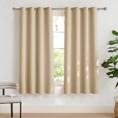 Bild av Pony Dance gardiner Biscotti beige sovrum 2 stycken mörkläggningsgardiner dekorativa skynken fönster för barnrum öljettskynke, H 175 x B 140 cm