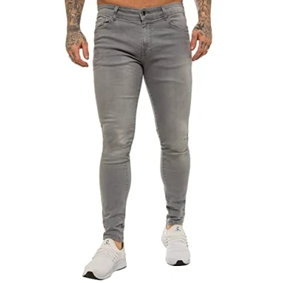 Bild av 989Zé ENZO Super Skinny Slim Fit Stretch Jeans Denim Byxor EZ326 Alla midjestorlekar UK, Grå, 32W x 30L