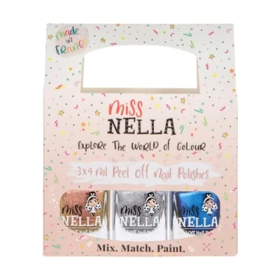 Bild av Miss Nella To The Moon And Back Cosmic Cutie (guld), Shooting Star (silver) &amp; You’r So Spacial (blå), Vattenbaserat metallisk nagellack som är lätt att ta bort.