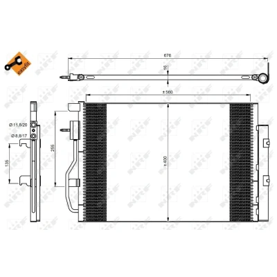 Bild av NRF EASY FIT 350044 Condenseur De Clim avec joints déshydrateur 11,8 8,8 Aluminium 560 CHEVROLET: Aveo 5 portes, Trax, Berline