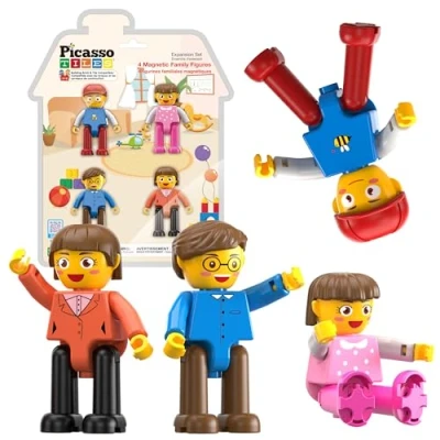 Bild av PicassoTiles Magnetic 4 familjeactionfigurer småbarn leksak magnetexpansionspaket pedagogiskt extra paket STEM inlärningsset förluster lekset för klossar kakel