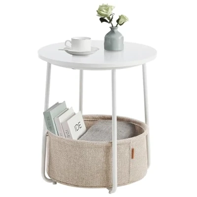 Bild av VASAGLE Sidobord rund, pastellrosa molnvit LCT645W10