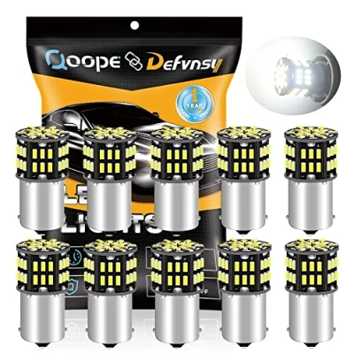 Bild av DEFVNSY Förpackning med 10 vita 6500K 1156 BA15S 1141 1003 1073 7506 LED glödlampor 3014 54 SMD ersättningslampor för 12 V interiör RV husvagn belysning båt gård backup bakljus