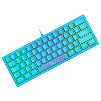 Bild av ZIYOU LANG K61 Mini 60% Speltangentbord, Optisk RGB Chroma Bakgrundsbelyst Membran Semi Mekaniskt Gaming Light Up Keyboard, Kompakt 62 Tangenter, UK Layout, USB Wired, för PC Laptop Mac Blå