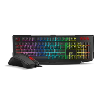 Bild av OZONE Tangentbord + Mouse Pack OZDOUBLETAP Combo Gaming Mus, RGB bakgrundsbelyst semi mekaniskt speltangentbord, svart