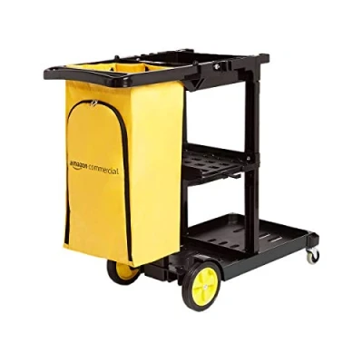 Bild av Amazon Basics 611 BLK Rengöringsvagn med blixtlåspåsar och 2 hyllor, svart/gul (tidigare AmazonCommercial varumärke)