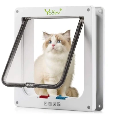 Bild av Ycozy XL Kattlucka Ytterstorlek 27.8 x 25cm 4 vägs Låsbar Inomhusdörr för Kattdörr Ytterdörr Väggfönster, Vädertålig Kattungar och Hundar Enkel Installation