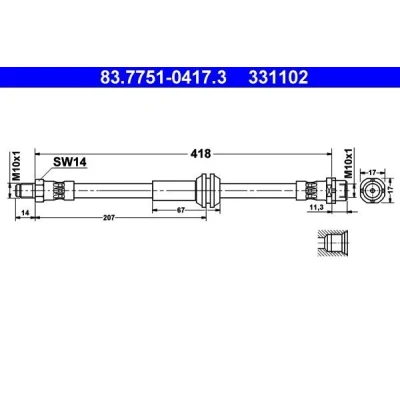Bild av ATE 83.7751 0417.3 Flexible De Frein 418 M10x1 MINI: 3/5 portes, Clubman, Cabriolet