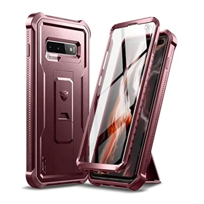 Bild av Dexnor för Samsung S10 Plus fodral, [inbyggt skärmskydd och stativ] kraftigt militärklassat skydd, stötsäkert skyddande fodral röd