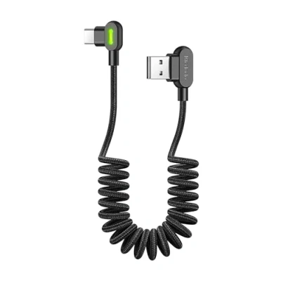 Bild av mcdodo USB C kabel till A 2.0 kort, 90 grader 3 QC 4.0, spiralkabel kan från 0,3 m 1,5