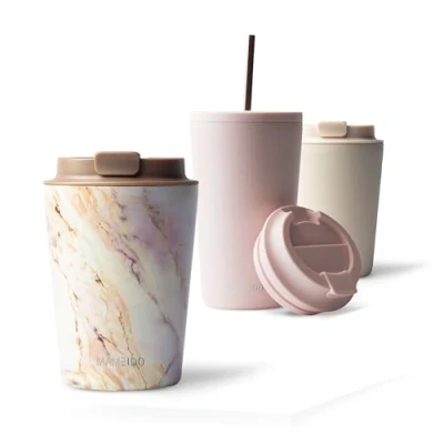 Bild av MAMEIDO termomugg 350ml läckagesäker kaffemugg to go tillverkad av rostfritt stål, dubbelväggig isolerad, coffee mugg håller värmen (Pearl Marble, 0,35l)