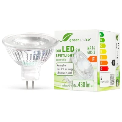 Bild av greenandco® CRI 80+ 3000K 38 LED spot ersätter 40W GU5.3 MR16 halogenstrålkastare, 5W 430lm varmvit 12V AC/DC, inte dimbar