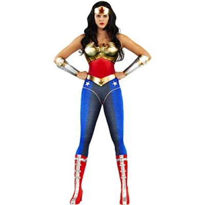 Bild av Funidelia Wonder Woman Maskeraddräkt Injustice för dam Superhjältar, DC Comics, Justice League vuxen och roliga tillbehör fester, karneval Halloween Storlek S Röd