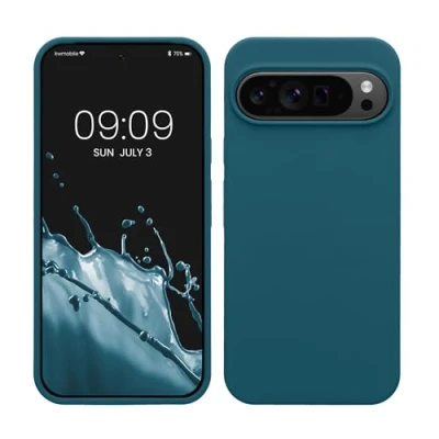 Bild av kwmobile fodral kompatibelt med Google Pixel 9 Pro XL silikon mobiltelefonfodral mjuk yta trådlös laddning petrol matt