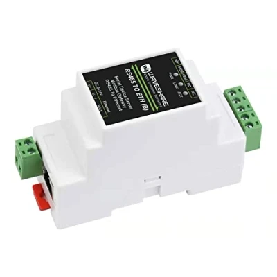 Bild av Waveshare RS485 till RJ45 Ethernet omvandlarmodul, industriell järnvägsfäste seriell server, TCP/IP modul, 300 115200 BPS Baudrate, 10/100M auto Negotiation kontakt