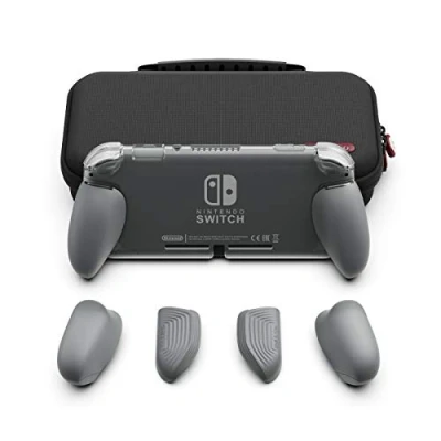 Bild av Skull &amp; Co. GripCase Lite Bundle: A Comfortable Protective Case with Replaceable Grips [to fit All Hands Sizes] for Nintendo Switch [with Carrying Case] Gray