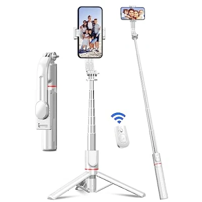 Bild av Selfie Stick med förbättrat stativ [2023 helt ny design] Aluminium Rod mobiltelefon avtagbar fjärrkontroll 360 roterbar för iPhone Samsung, Action Camera GoPro. (Vit)