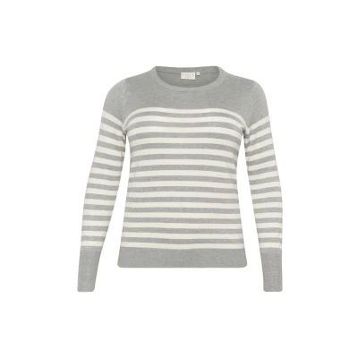 Bild av Kaffe Curve Striped Stickad tröja, Storlek: 50/52, Grey melange turtledove stripe