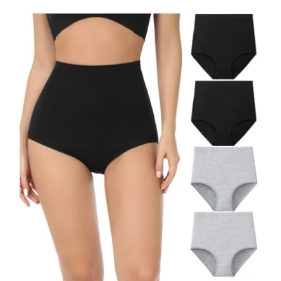 Bild av wirarpa Trosor Dam Bomull Stretch Culotte Super Hög Midja Bekväma Heltäckande 4 pack, Svart/grå, XL