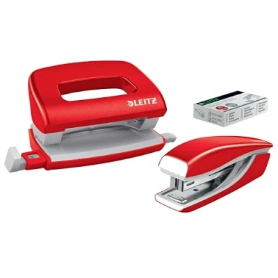 Bild av Leitz Häftapparat &amp; Hålslag Set Mini WOW (EU) Röd