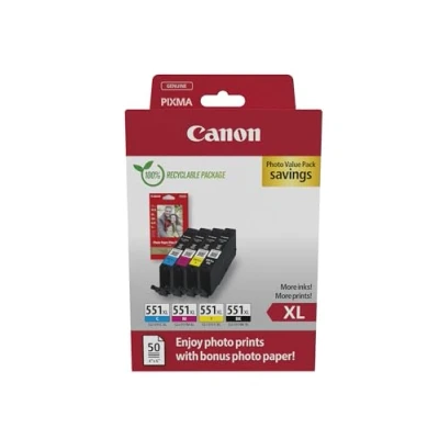 Bild av Multipack cartouches d&#039;encre + pack papiers photo CANON CLI 551XL Noir/Cyan/Magenta/Jaune Haut rendement