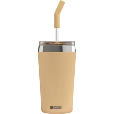 Bild av SIGG Helia Kaffemugg to go (0,45 l), dubbelväggig isolerad termosmugg med glassugrör, läckagesäker rostfritt stål tumlare för varma och kalla drycker Muted Peach