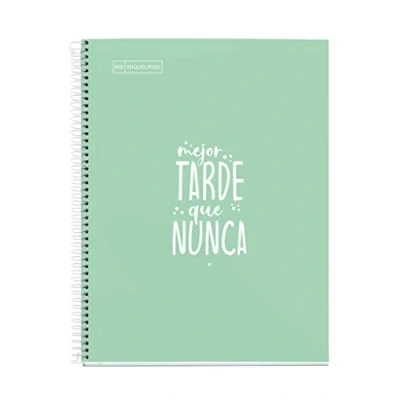 Bild av Miquelrius Notebook Messages Notebook, 1 färgrand, A4, 80 ark horisontella ränder, 90 g papper, 4 hål, hårt omslag, mintfärg