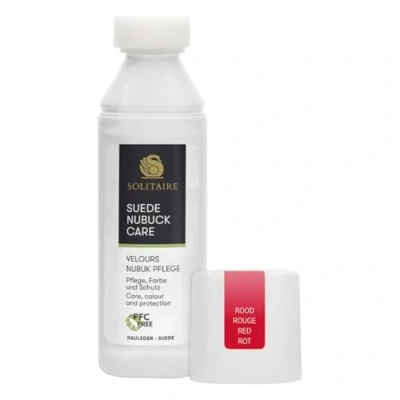 Bild av SOLITAIRE velour nubuckvård, 75 ml, färg röd, färguppdatering, lädervård och impregnering, färgaktivering av skor mocka, råläder, nubuckläder textilier
