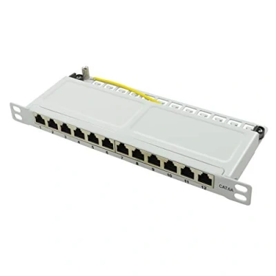 Bild av LogiLink Professional NP0065 skärmad Cat 6A Patch /Distributör med 12 portar (10 tum), PoE och PoE+, halv höjd (0, 5 höjden) ljusgrå