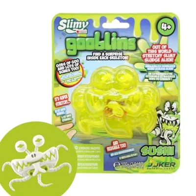 Bild av Slimy Gooblins slimiga ghost Slime monster 100 g superstretchigt original med roliga läskiga skeletter för att upptäcka och samla lerleksak (3 år), färg: gul