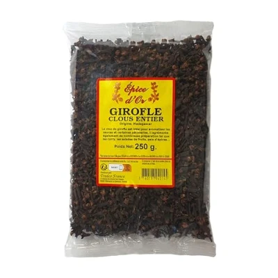 Bild av Clous De Girofle Entier 250g Hela kryddnejlikor 250 g Förpackning med 1 Golden Spice, överlägsen kvalitet, intensiv smak, äkta och naturlig, ingen färgning, inga tillsatser eller konserveringsmedel.